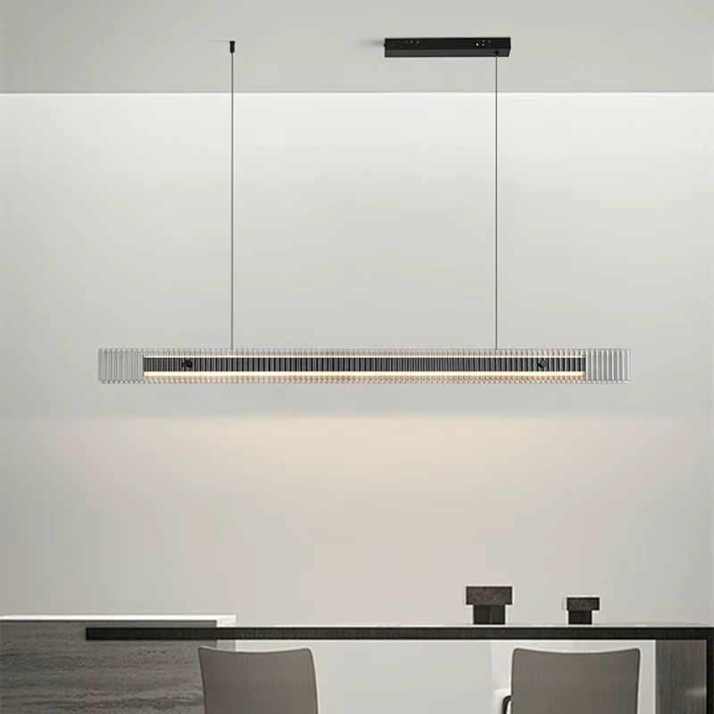 Suspension led horizontale en verre strié style contemporain
