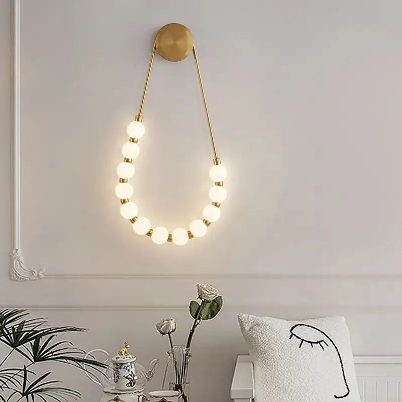 French Creative Bedhead Wall Light Nordic Living Room Background Wall Hotel Homestay Bedroom Necklace Buddha Bead Bedlight