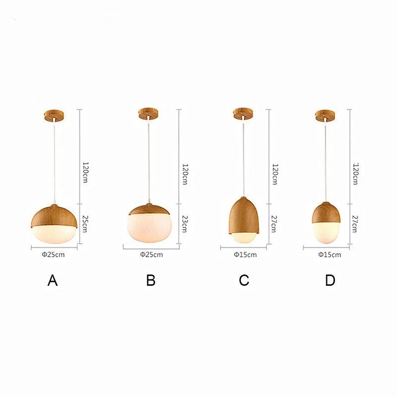 Wood Grain Pendant Lamp Modern Nut Round Hanging Light Living Room Bedroom Decor Lighting