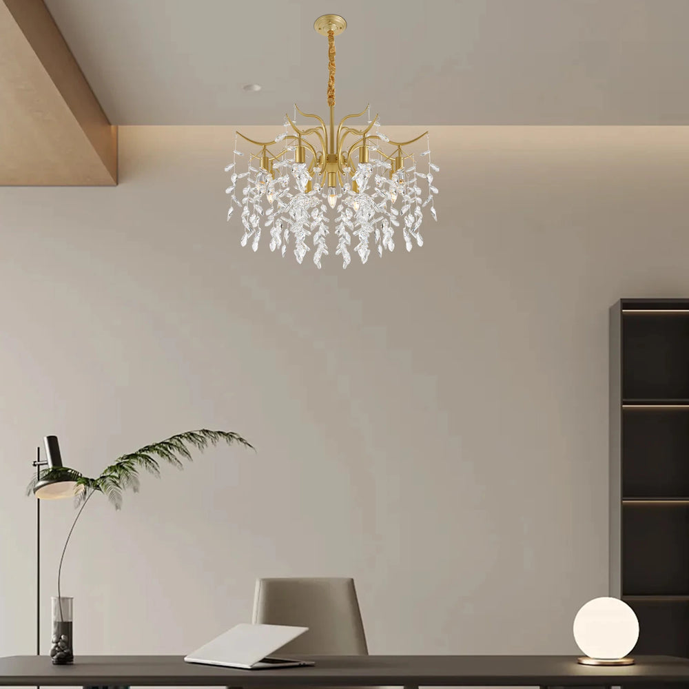 "Suspension Élégante Doré Cristal Feuille Style Moderne Luxe