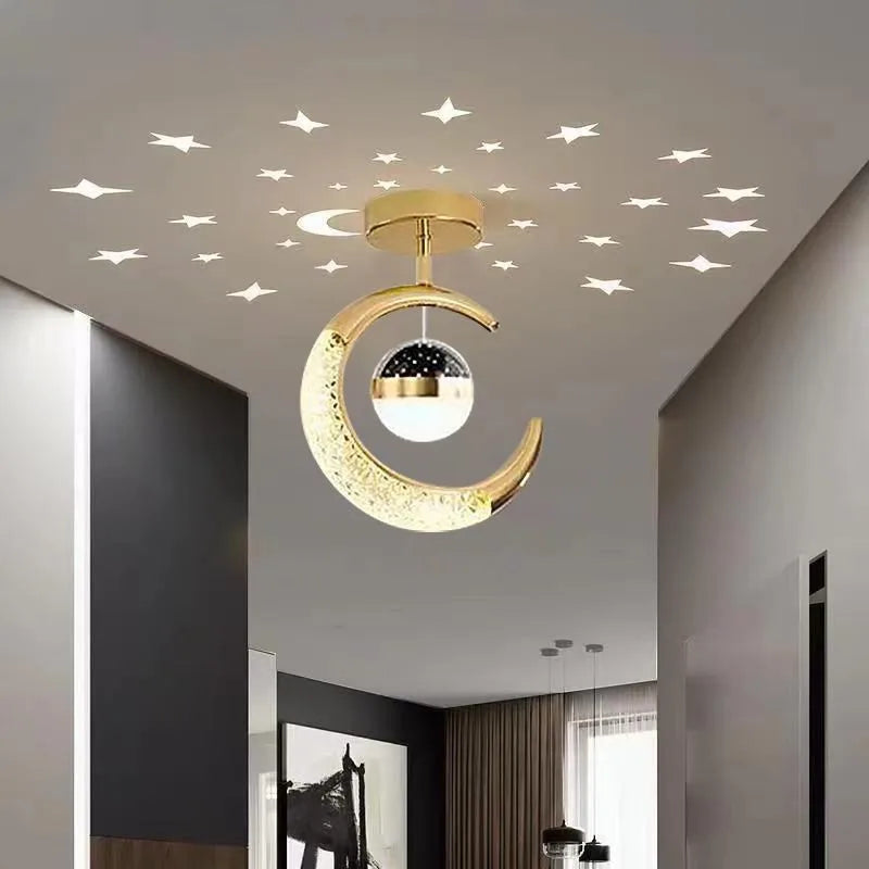 Creative led Ceiling Light with Moon Stars Modern Asylum Ceiling Lights Gold/Black Atmosphere Ceiling Hanging Lamp Loft Lighting