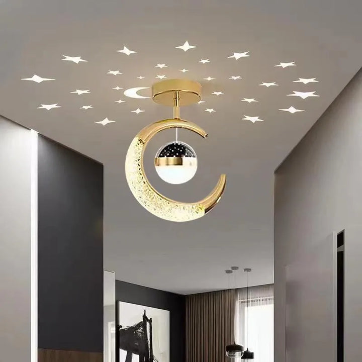 Creative led Ceiling Light with Moon Stars Modern Asylum Ceiling Lights Gold/Black Atmosphere Ceiling Hanging Lamp Loft Lighting