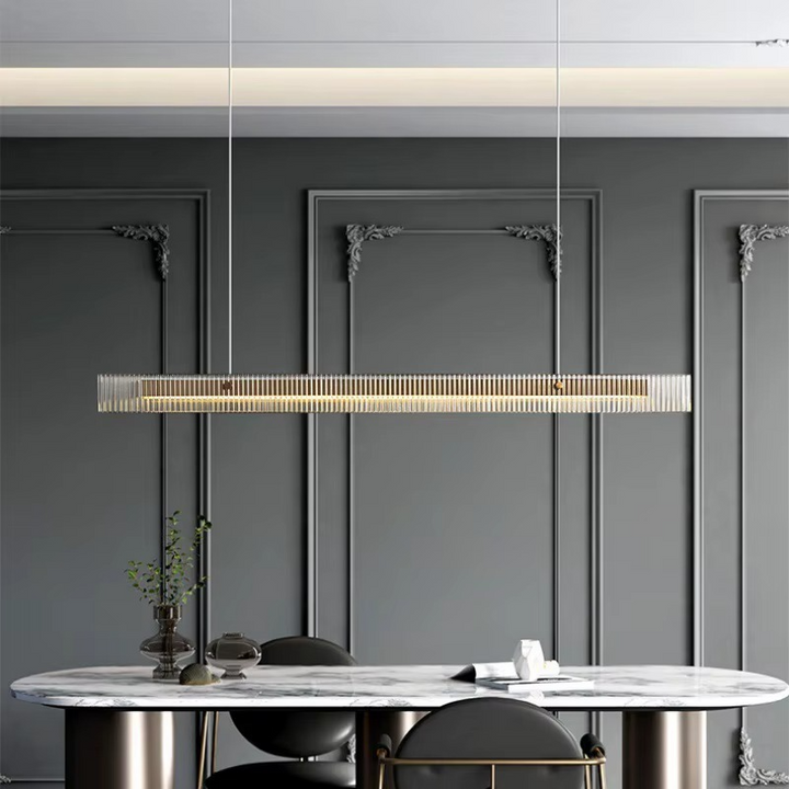 Suspension led horizontale en verre strié style contemporain