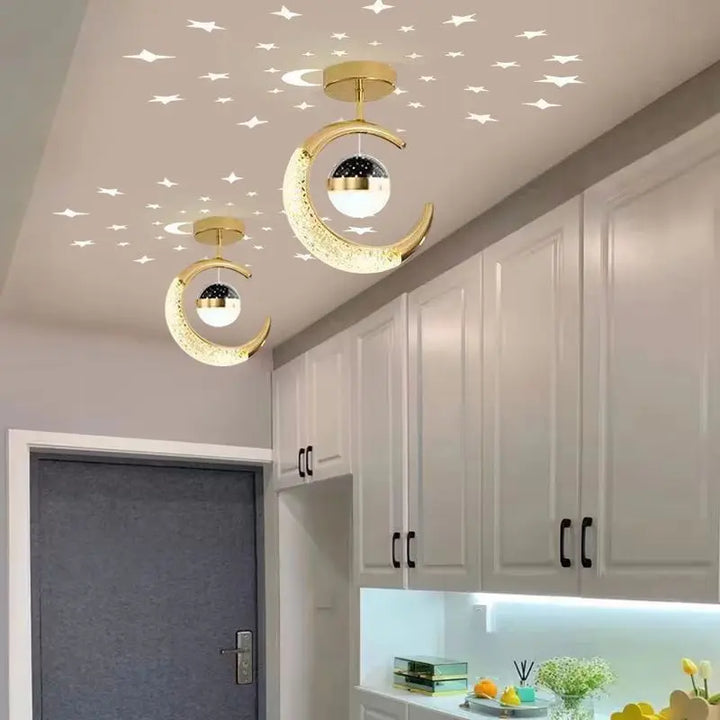 Creative led Ceiling Light with Moon Stars Modern Asylum Ceiling Lights Gold/Black Atmosphere Ceiling Hanging Lamp Loft Lighting
