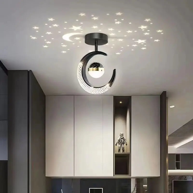 Creative led Ceiling Light with Moon Stars Modern Asylum Ceiling Lights Gold/Black Atmosphere Ceiling Hanging Lamp Loft Lighting