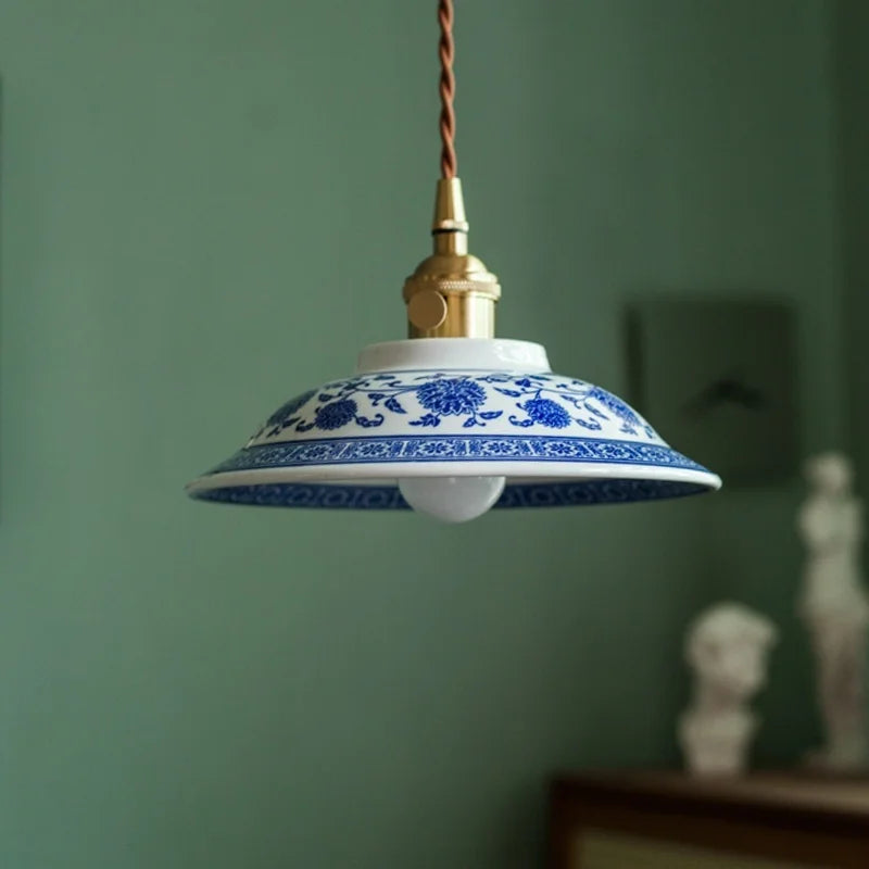 IWHD Patterned Ceramics LED Pendant Lights Dining Living Room Decoration Kitchen Cafe Loft Vintage Copper Hanging Lamp Lighting Fixture