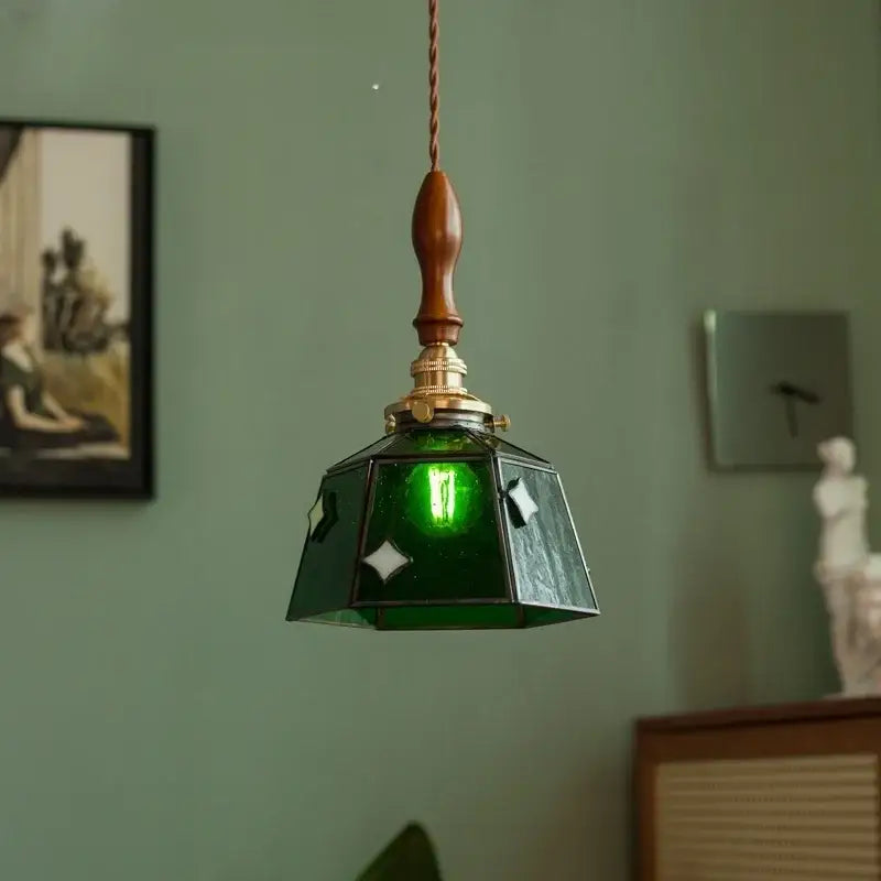 Suspension art déco verre vert cuivre design industriel chic