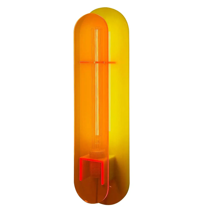 Applique andy murale en acrylique translucide orange et jaune avec ampoule filament exposée style pop art elements lighting