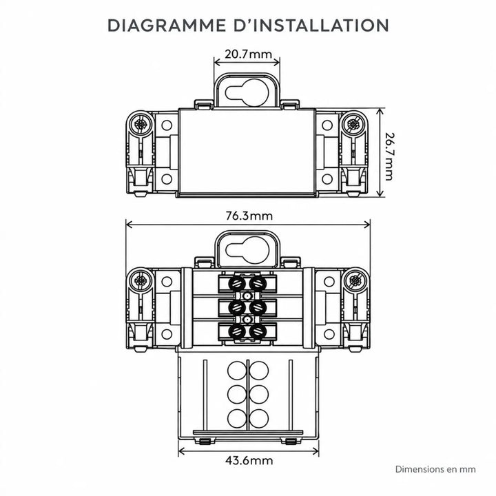 Connecteur électrique noir en plastique avec trois bornes et supports de montage pour l’applique bohème murale