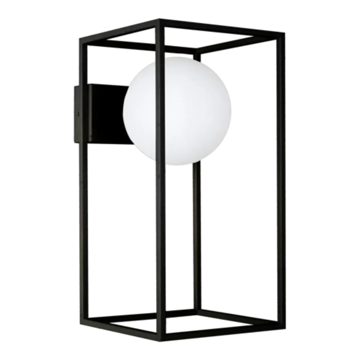 Applique murale daisy noir avec globe sphérique en verre opaque pour un design classique extérieur