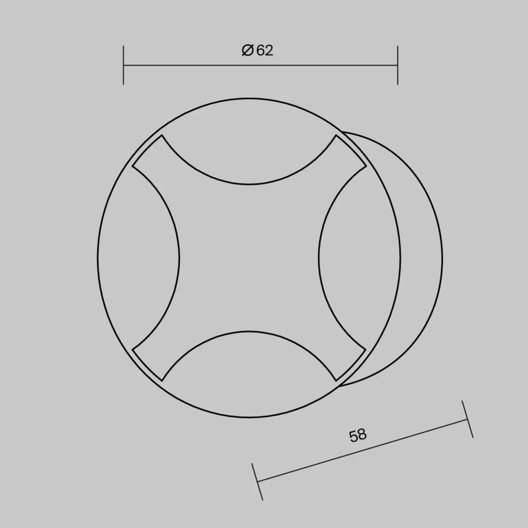 Table circulaire de 62 cm avec découpe croix élégante en aluminium noir pour applique encastrée biscotti 4 faisceaux