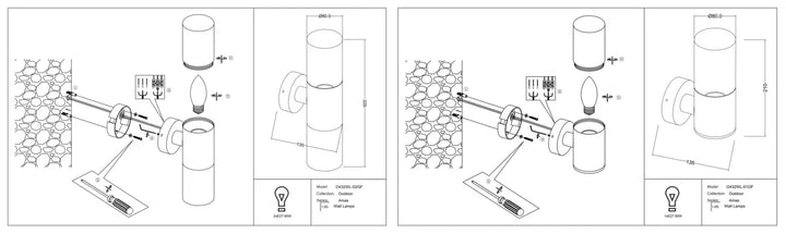 Schéma technique d une applique murale extérieure osram modèle c0328-157p en aluminium graphite avec protection ip54