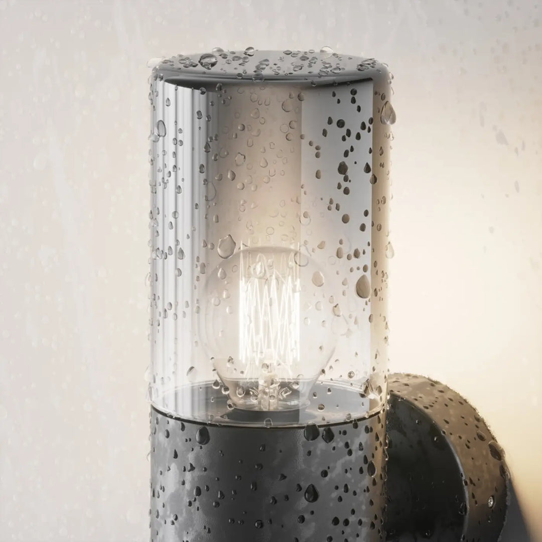 Applique extérieure luminaire amas en aluminium graphite avec verre teinté cylindrique texturé gris foncé
