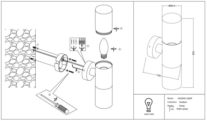 Applique extérieure luminaire extérieur amas en aluminium graphite avec verre teinté et design cylindrique sleek
