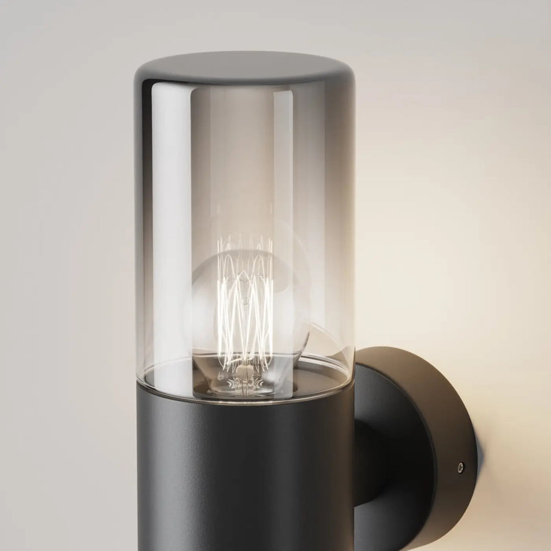 Applique extérieure luminaire en aluminium graphite avec verre teinté et ampoule à filament visible