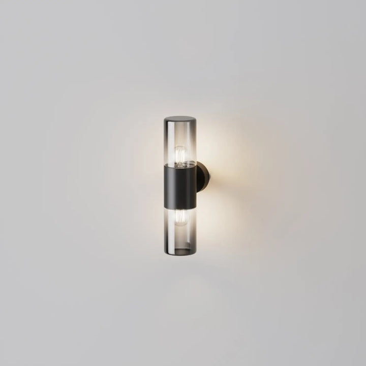 Applique extérieure moderne en aluminium graphite avec verre teinté et deux ampoules à filament exposé