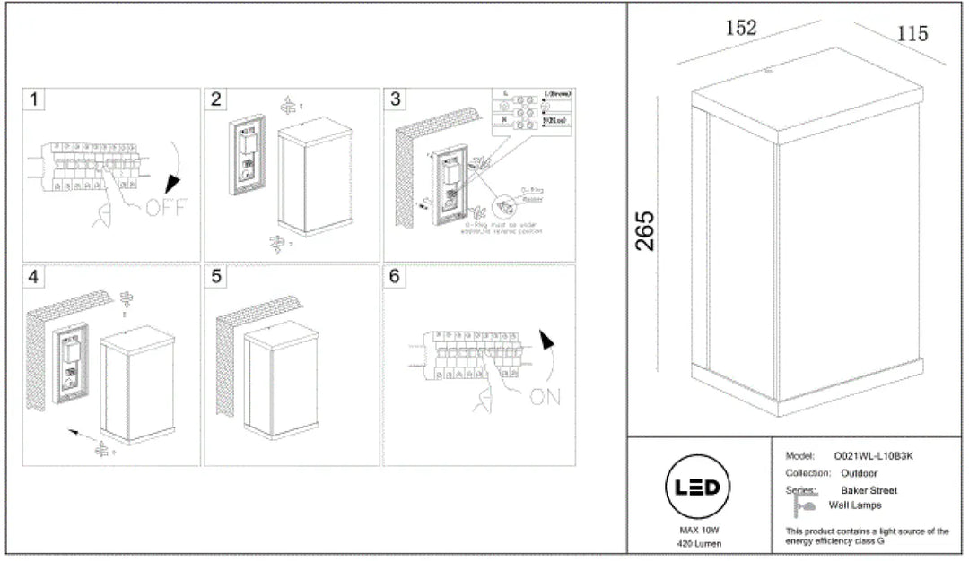 Applique extérieure baker street en aluminium noir modèle 021wl-l10b3k pour éclairage mural led extérieur