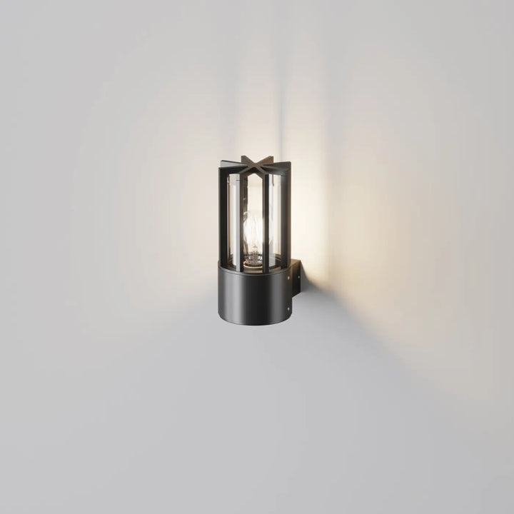Applique extérieure barrel en métal graphite avec verre transparent et détail en forme d etoile sur le dessus