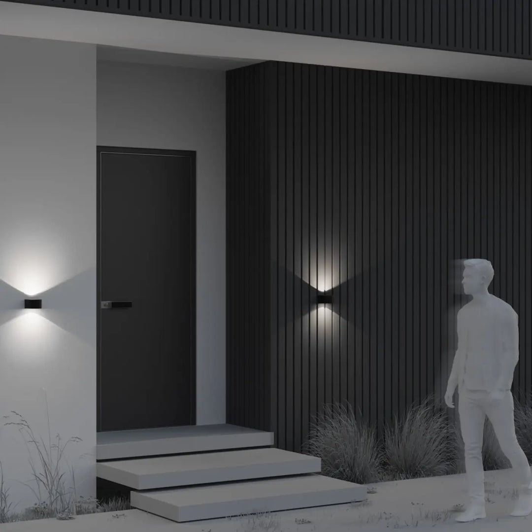 Applique extérieure blow en aluminium graphite noire avec double flux design moderne et minimaliste mural