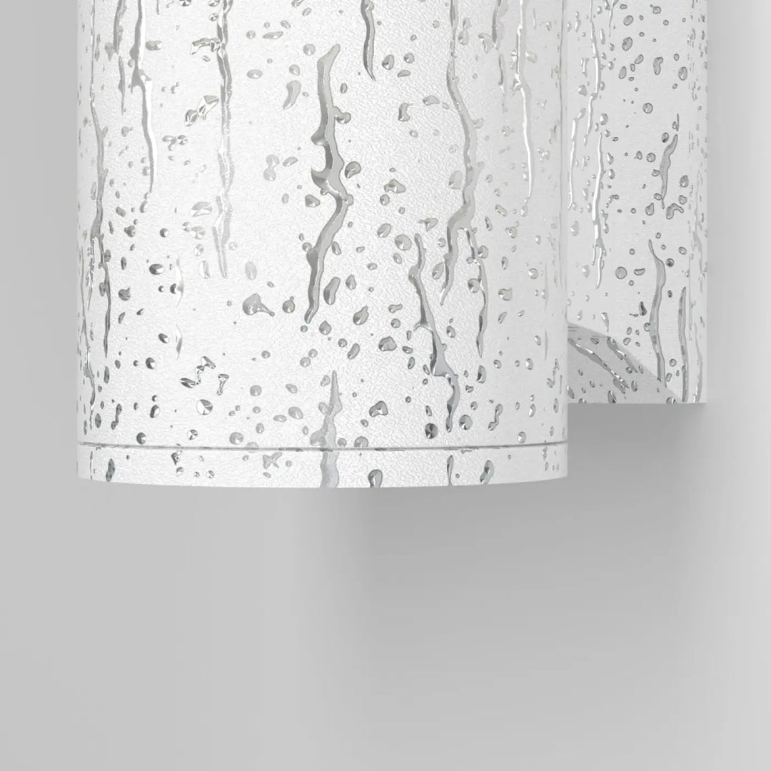 Applique extérieure cylindrique bowery en aluminium thermolaqué blanc avec surface texturée et design gouttes d eau pour ampoules gu10