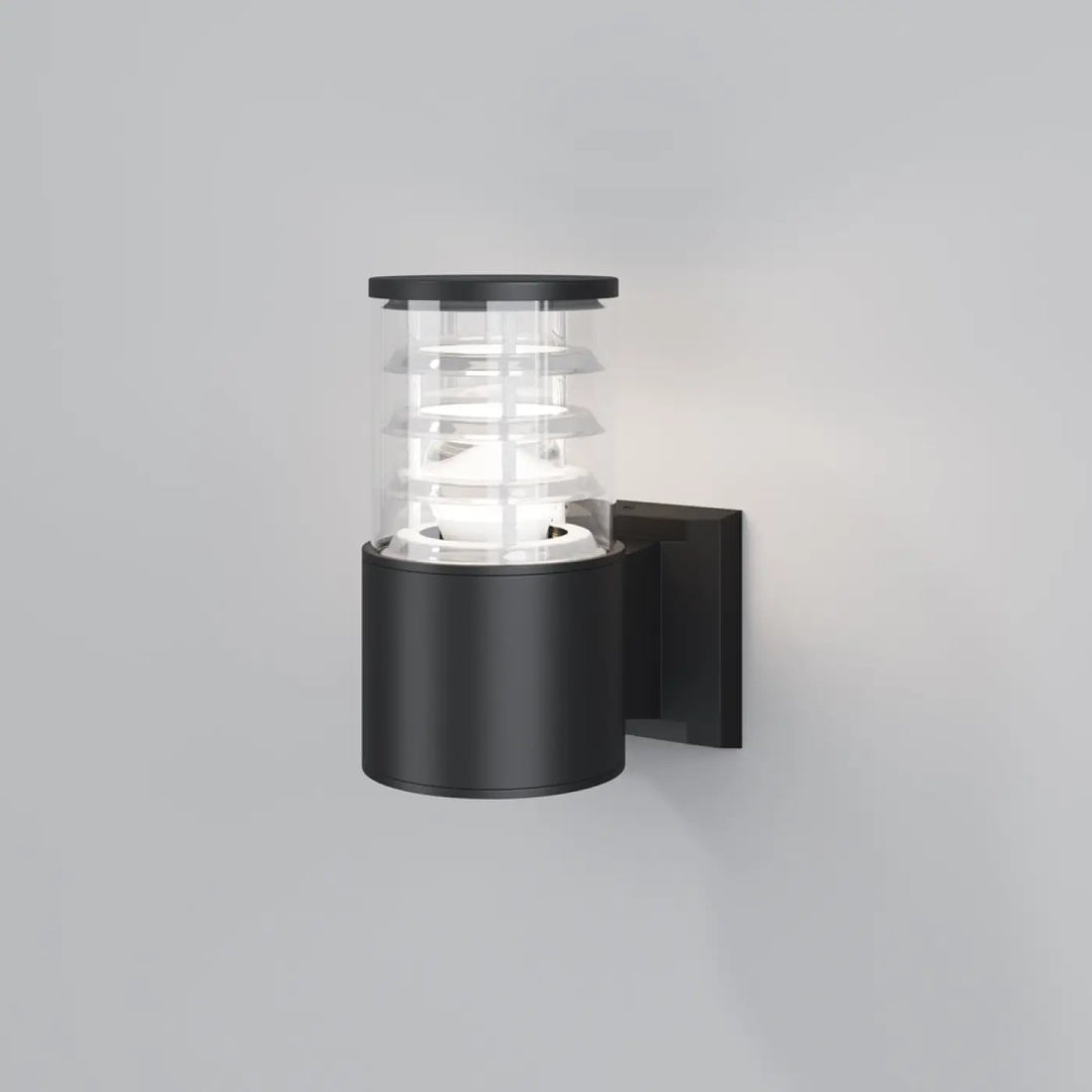 Applique extérieure bronx tube en métal noir avec verre transparent et design cylindrique minimaliste pour extérieur