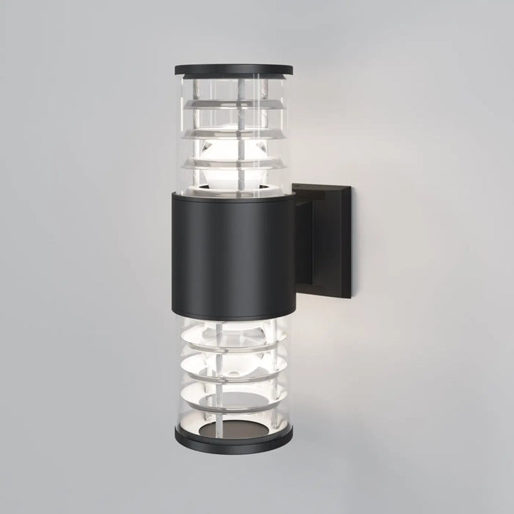 Applique extérieure bronx tube en métal noir avec verre transparent cylindrique et design moderne minimaliste