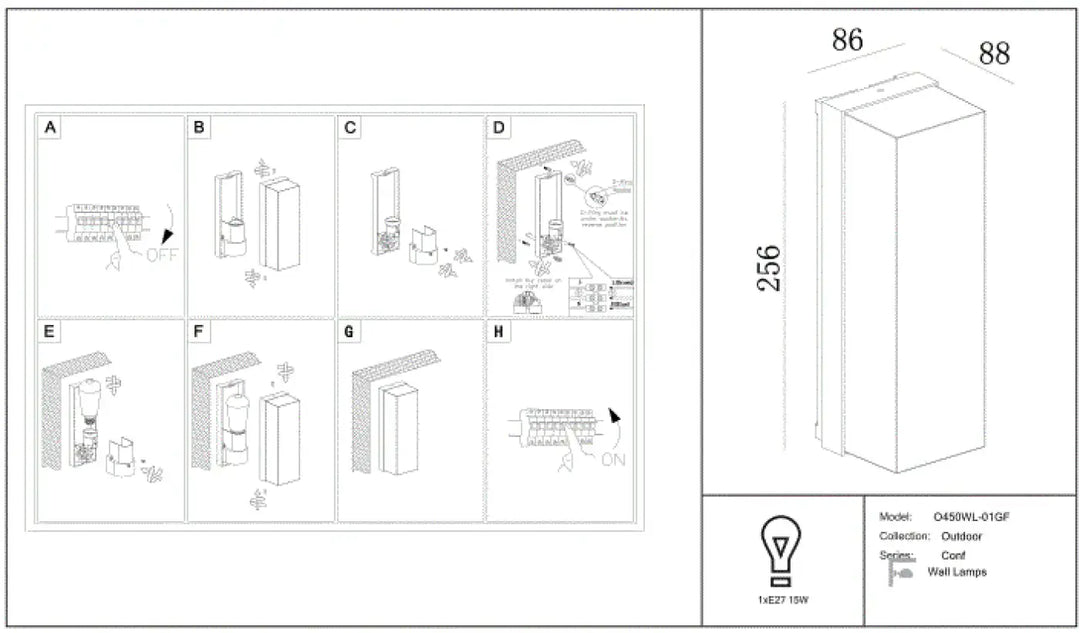 Applique extérieure style loft en aluminium graphite avec design rectangulaire et finition métallique élégante