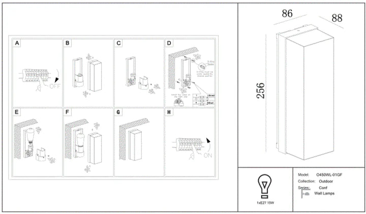 Applique extérieure style loft en aluminium graphite avec design rectangulaire et finition métallique élégante