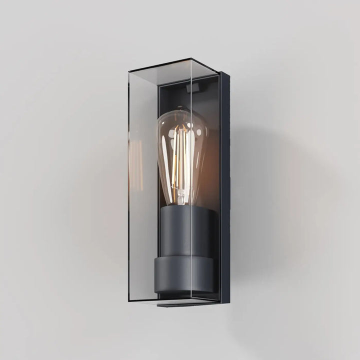 Applique extérieure style loft en aluminium graphite avec verre transparent et ampoule à filament visible carrée