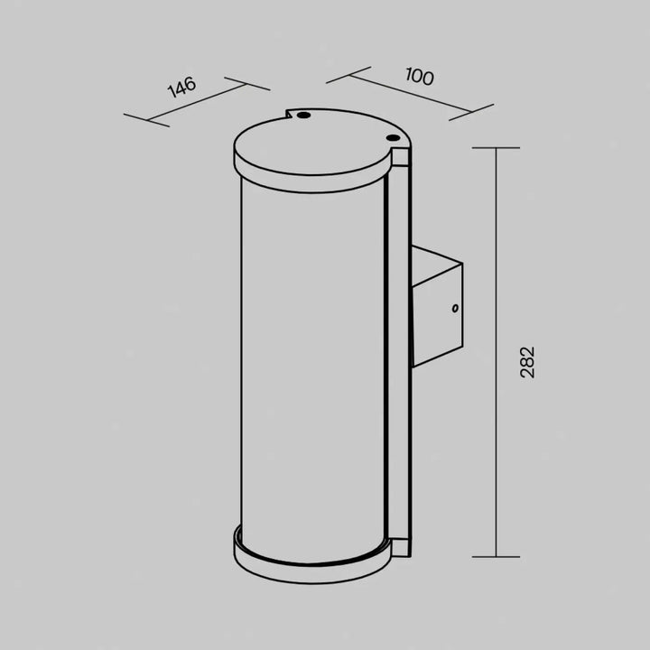 Applique extérieure conf cylindre en aluminium graphite avec design minimaliste et cotes précises pour usage extérieur