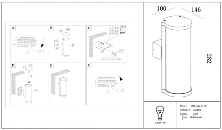 Applique extérieure conf cylindre en aluminium graphite avec finition métallique pour un éclairage moderne et design