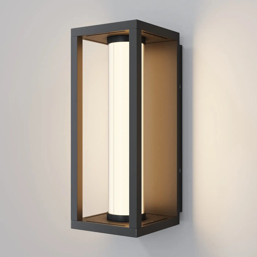 Applique extérieure façon lanterne en aluminium noir avec tube led vertical doux et moderne
