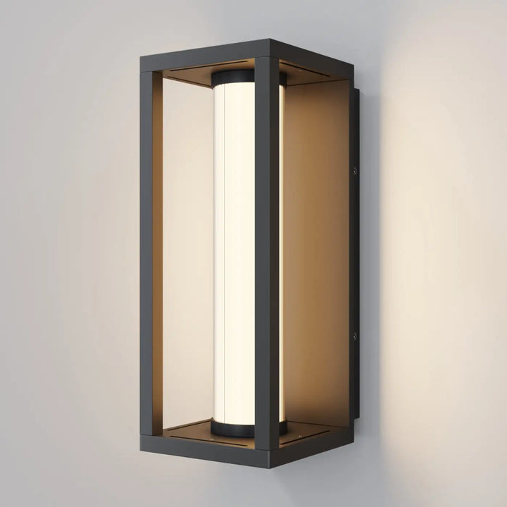 Applique extérieure façon lanterne en aluminium noir avec tube led vertical doux et moderne