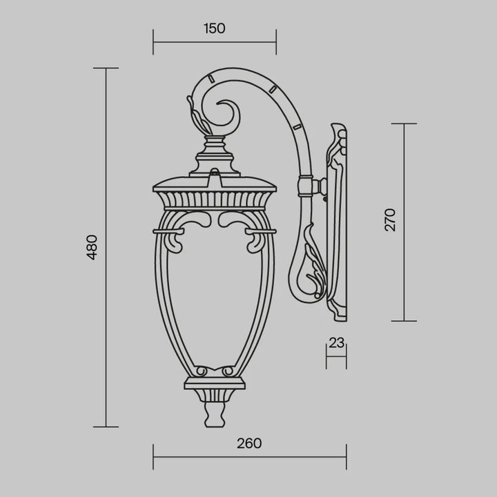 Applique extérieure lanterne fleur en fer forgé classique avec bras incurvé et ornements baroques