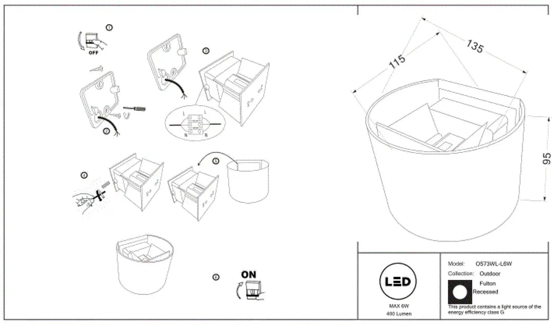 Applique extérieure led osf7wl-lsw fulton avec volume arrondi et double faisceau en design cylindrique pour extérieur