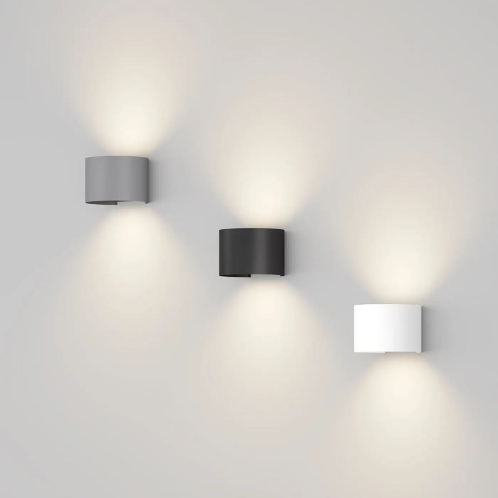 Applique extérieure fulton arrondie avec volume arrondi en trois coloris minimalistes gris mat noir et blanc avec double faisceau