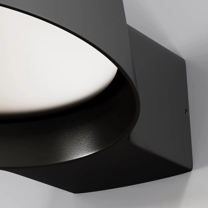 Applique extérieure led noire mate avec grand faisceau et panneau lumineux blanc doux design moderne mural