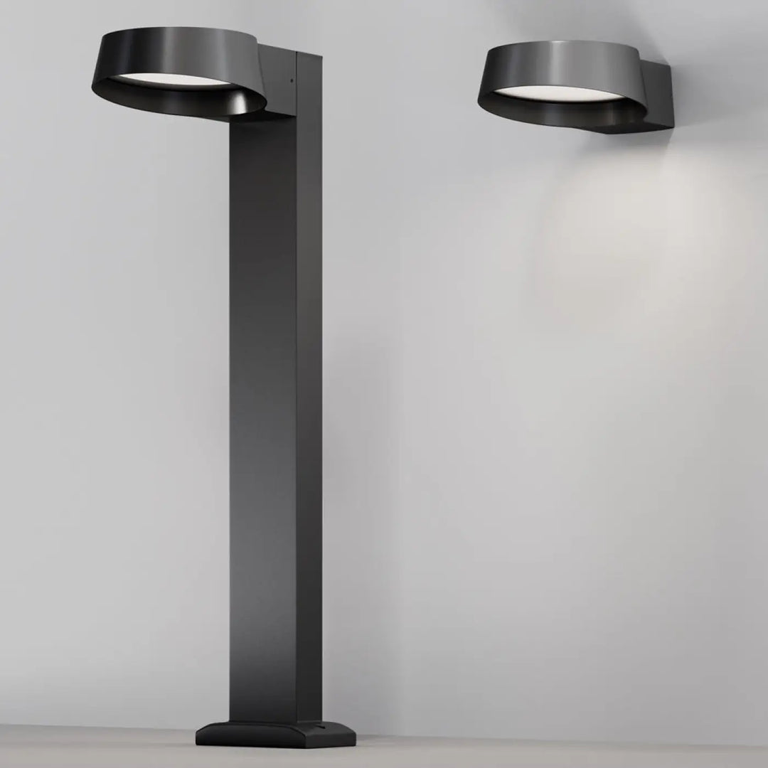 Applique extérieure led noire moderne en métal avec large faisceau et luminaire circulaire courbé élégant