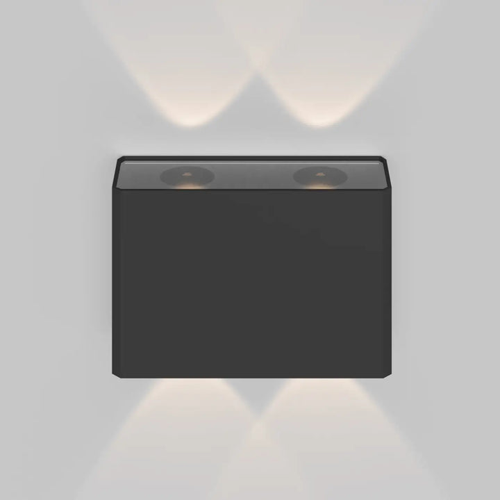 Applique extérieure led noire rectangulaire moderne avec double diffusion et éclairage vers le haut et le bas