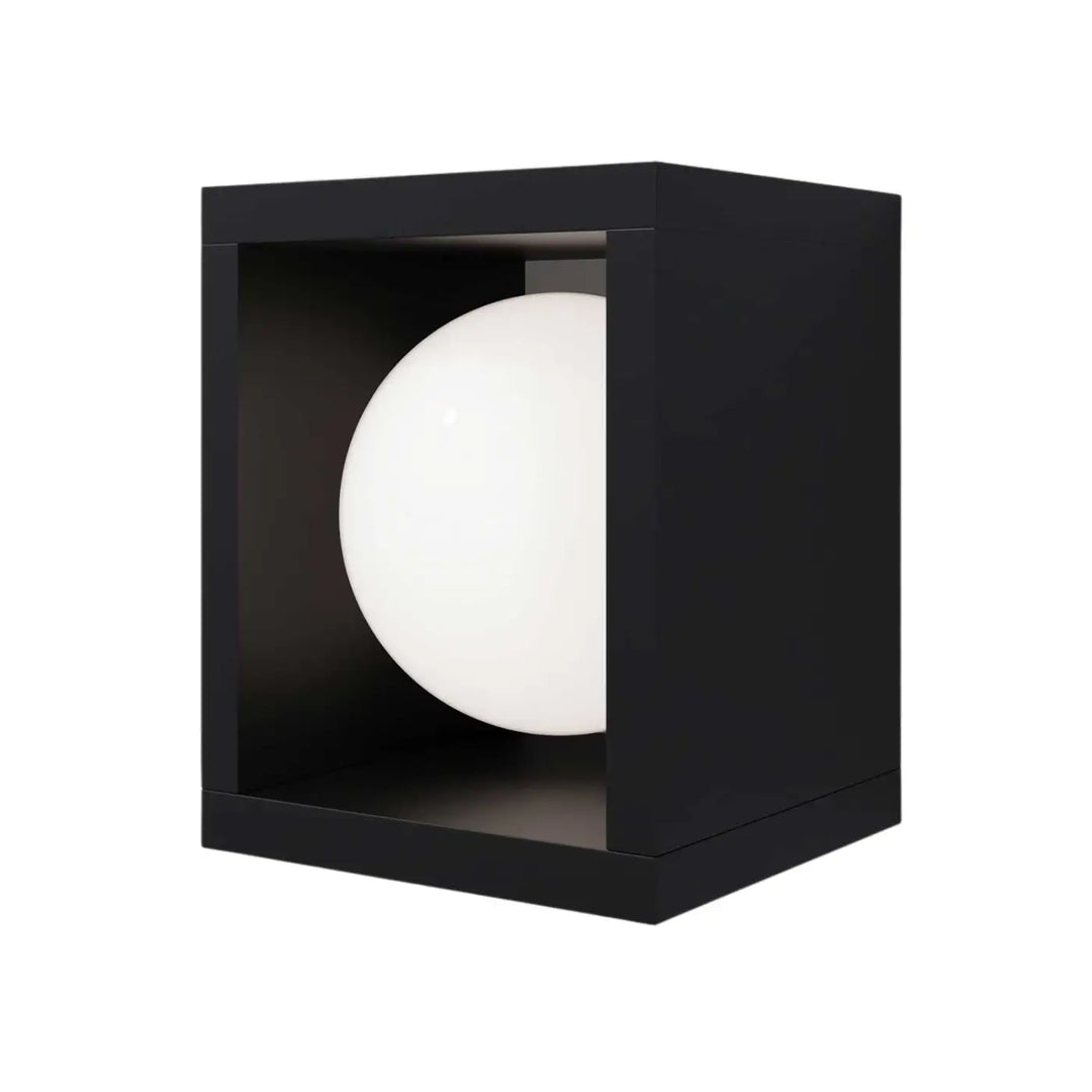 Applique extérieure led slate lanterne en forme de cube noir avec ampoule sphérique blanche lumière chaude indice ip65