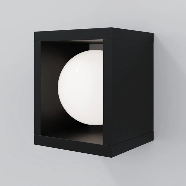 Applique extérieure led noire en forme de cube avec indice ip65 et lumière chaude intégrée modèle slate lanterne