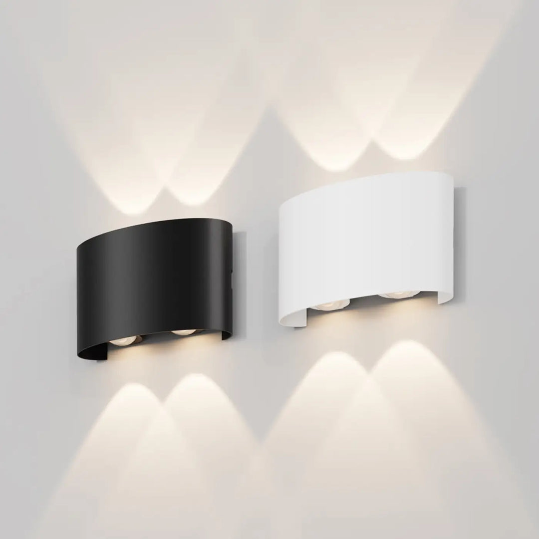 Applique extérieure led strato compacte avec lumière indirecte trois faisceaux réglables design minimaliste noir et blanc
