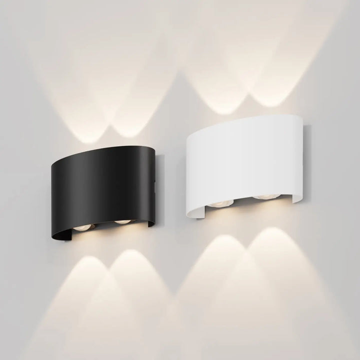 Applique extérieure led strato compacte avec lumière indirecte trois faisceaux réglables design minimaliste noir et blanc