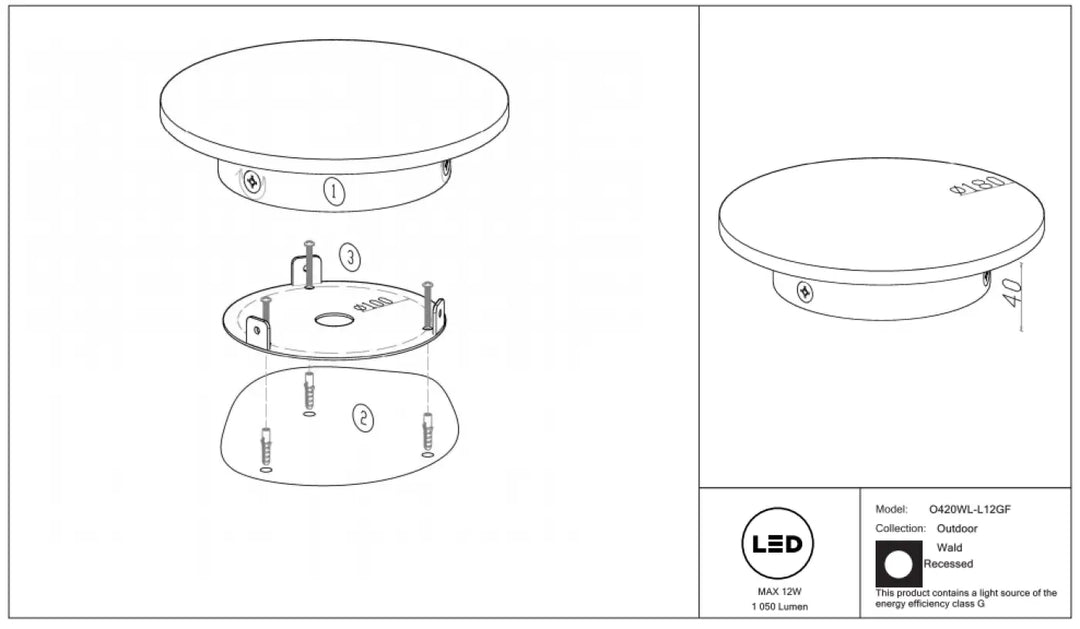 Applique extérieure led o420wl-1.12gf en acier gris avec design circulaire blanc pour éclairage architectural moderne