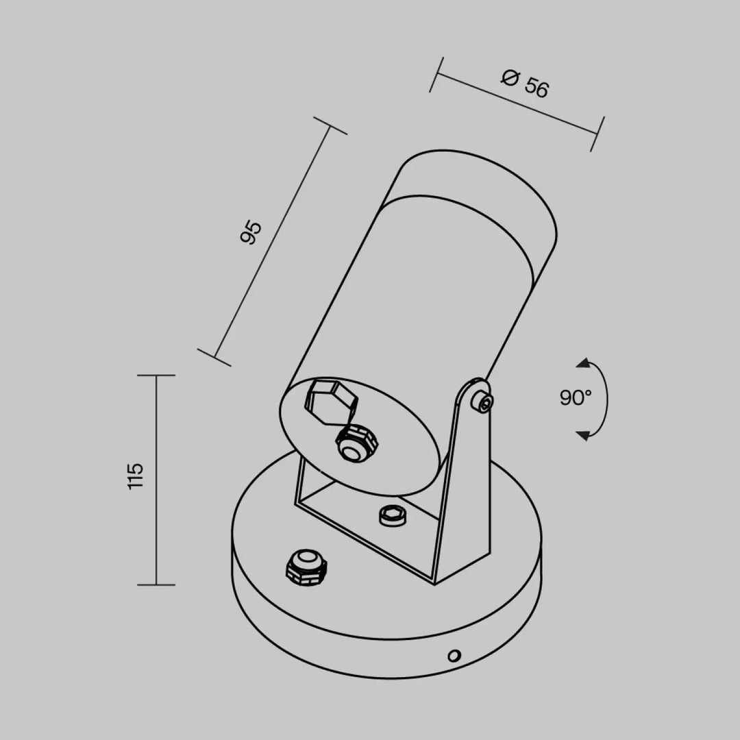 Applique extérieure scope projecteur orientable en acier noir avec corps cylindrique et base ajustable pour éclairage précis