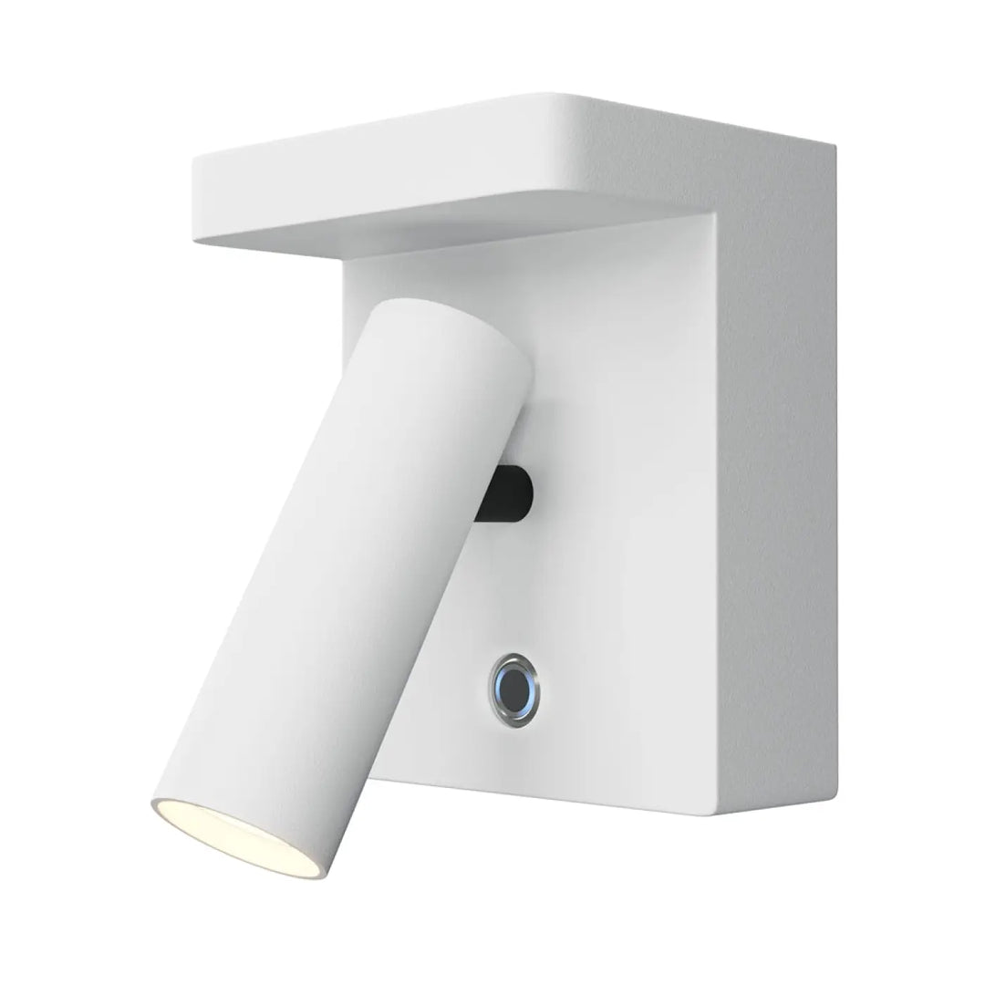 Applique murale aron blanche avec spot led orientable et tête cylindrique ajustable avec bouton noir de contrôle
