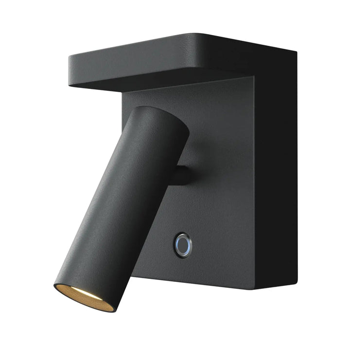 Applique murale aron noire mate avec spot led orientable et tête cylindrique ajustable pour lecture ciblée