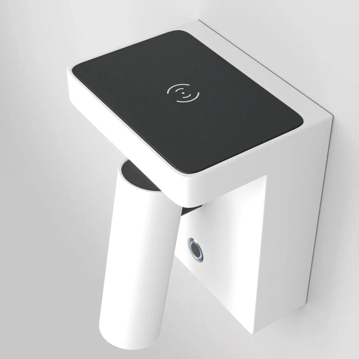Applique murale aron blanc avec lecteur de carte intelligent et spot led orientable noir à paiement sans contact