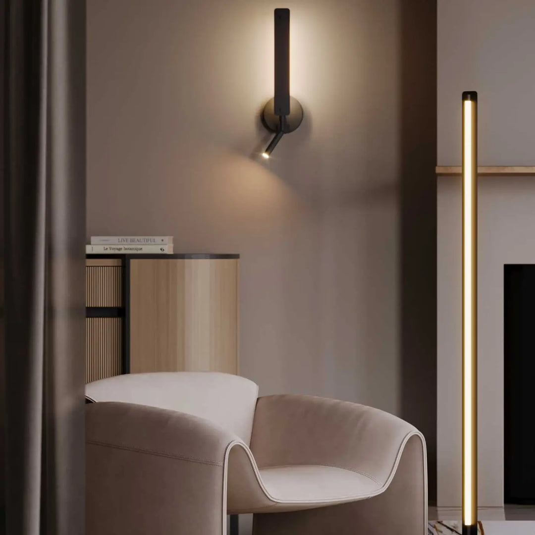 Moderne applique liseuse combo avec design cylindrique minimaliste et lumière dorée chaleureuse ports usb intégrés