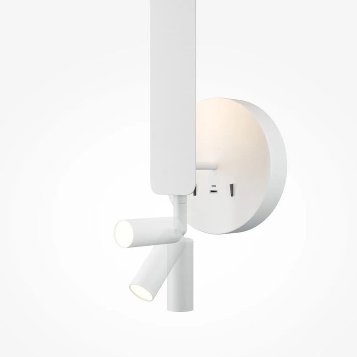 Applique liseuse combo murale blanche moderne avec deux spots orientables et ports usb intégrés